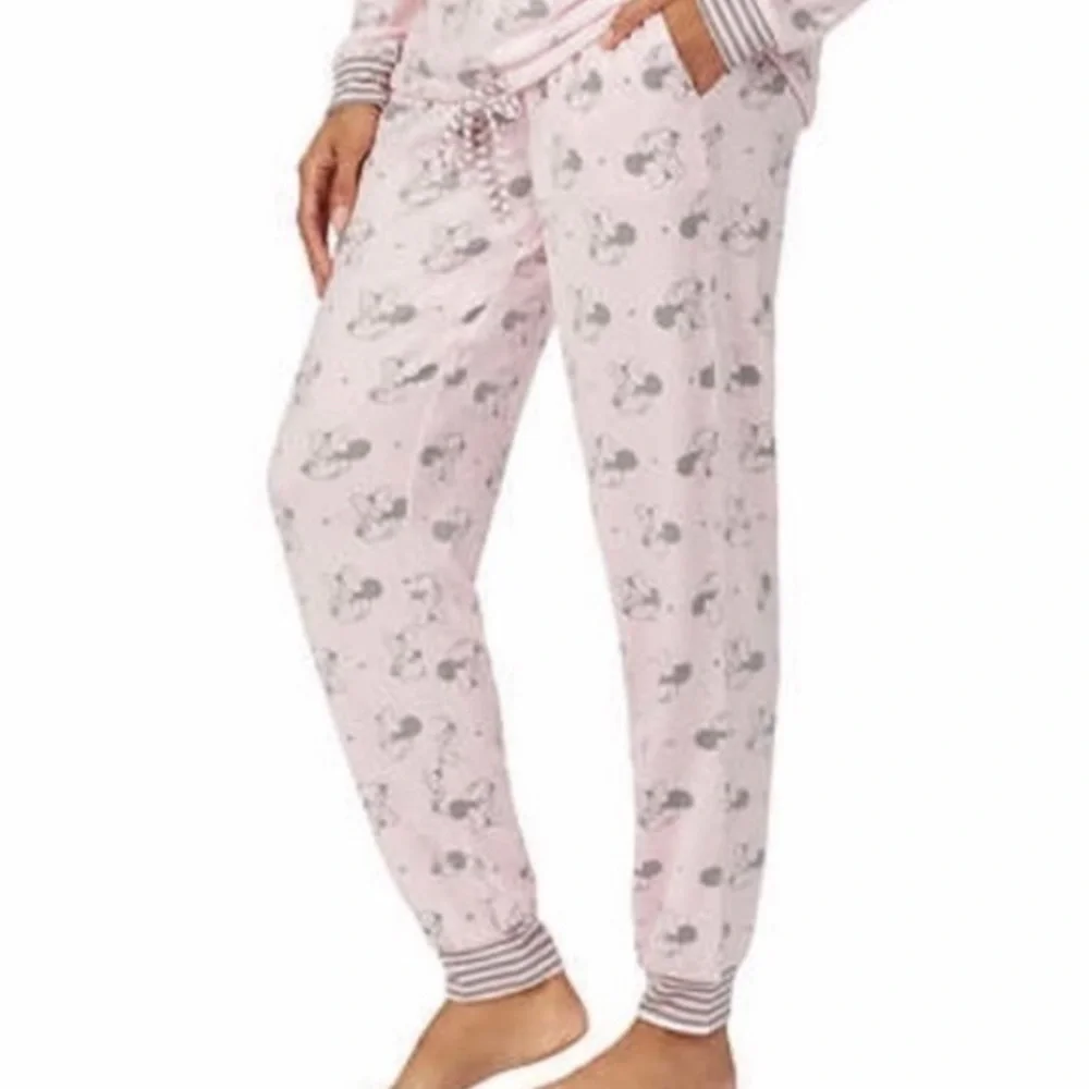 🎀 NWOT Minnie Mouse Light Pink Brushed Knit Jogger Pajama Pants Disney - Picture 3 of 14